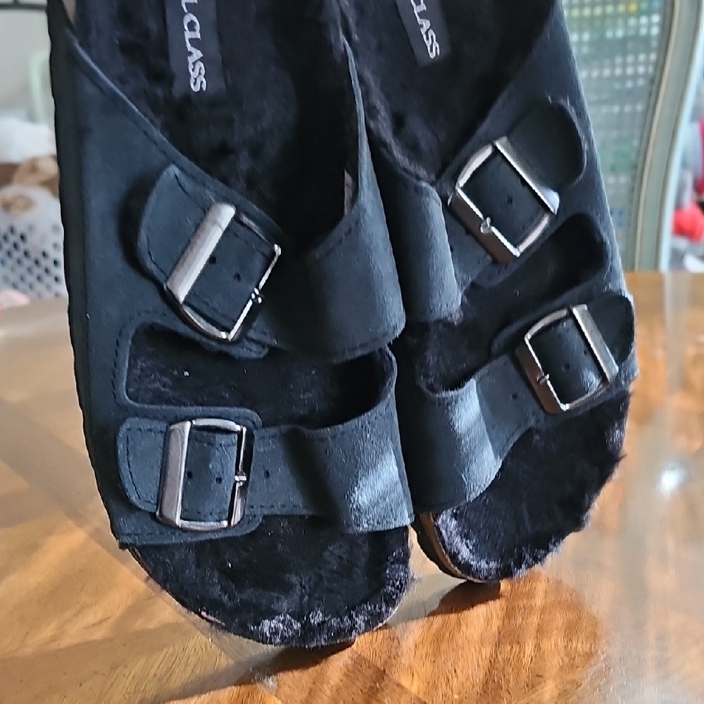 Black Double Buckle Sandals Size 9